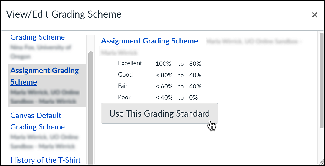 Grading Schemes in Canvas Teaching Support and Innovation